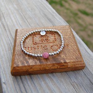 Rustic Cuff Ireland beaded bracelet with shamballa accent - Hot Pink